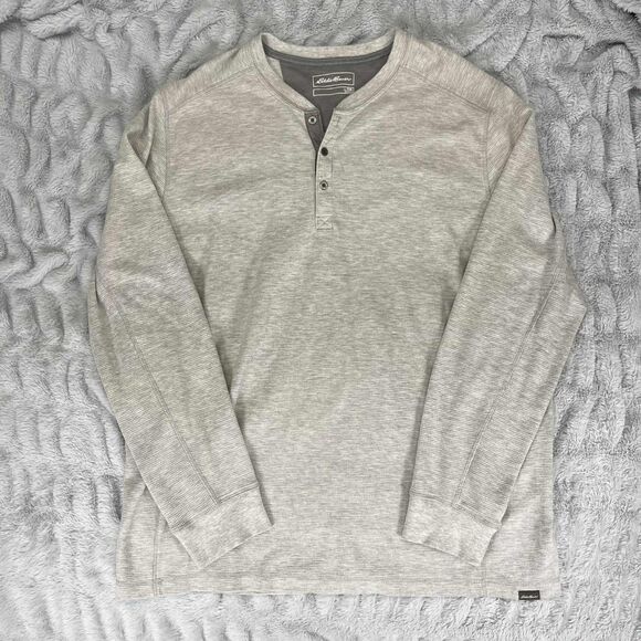 Eddie Bauer Thermal Henley Mens TXXL Tall Waffle Knit Pullover Gray Long Sleeve - Picture 1 of 9